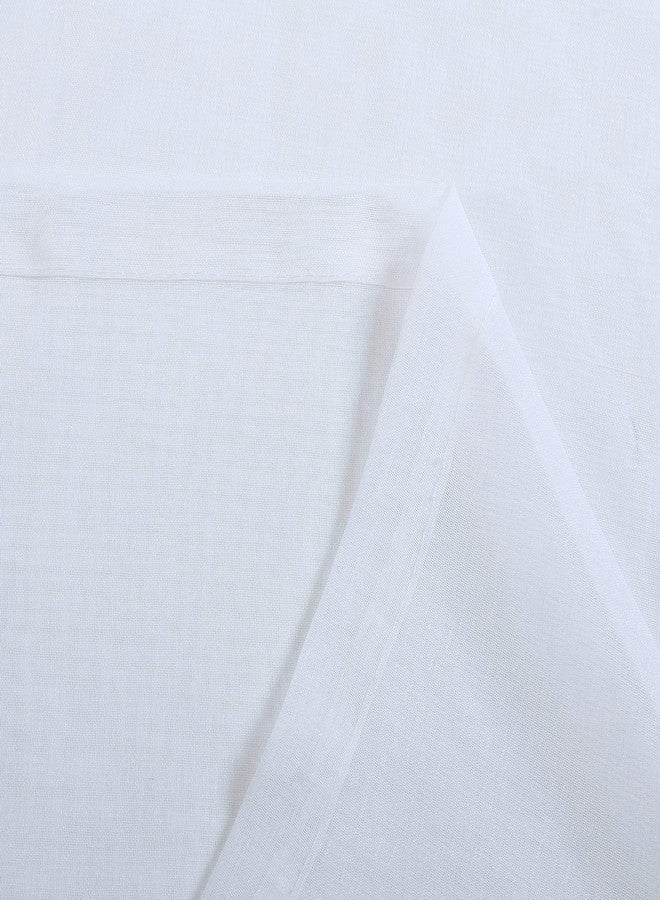 MISS SELECTEX Linen Look Pom Pom Tasseled Sheer Curtains - Rod Pocket Voile Semi-Sheer Curtains for Living and Bedroom, Set of 2 Curtain Panels (52 x 84 inch, White) - Image 5